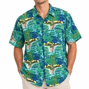 UNTIED Shirt Mens M Green Tropical Rayon Button Down Aloha Beach 3173 9/26